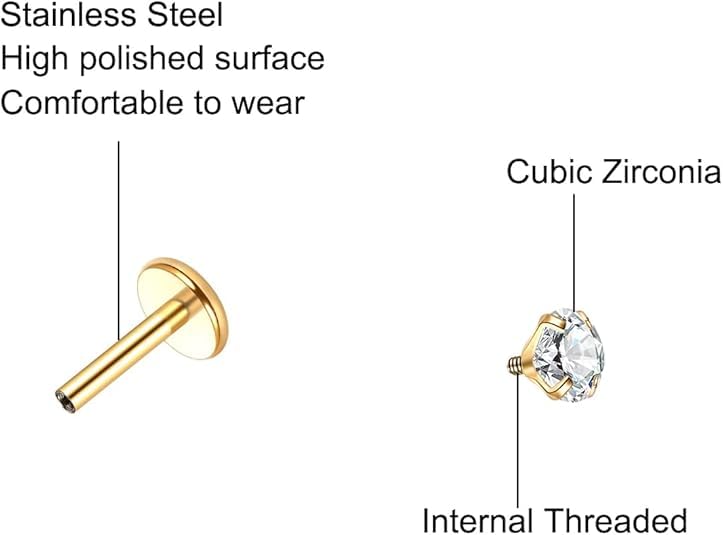 Xpircn 16G 18G Labret Jewelry Internally Threaded Lip Nose Piercing Studs Medusa Ashely Piercing Jewelry Tragus Earring Studs4