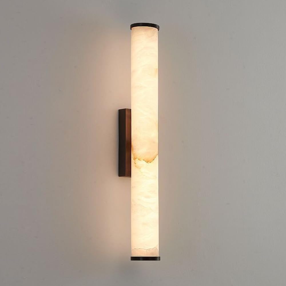 KXKLGWHN Modern Style Alabaster Wall Light, LED Light Source Hardwired Wall Lamp, 19.7 Inch Cylindrical Marble Wall Sconce, Balcony Staircase Living Room Corridor Wall Mounted Light Fixtures