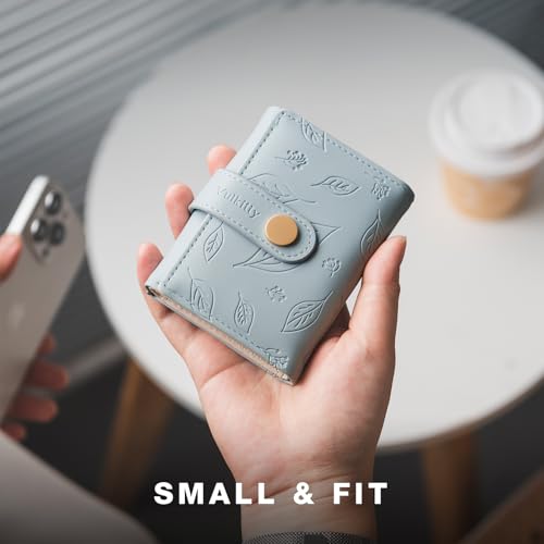 Small Wallet for Women, Trifold Leather Cute Womens Wallet with ID Window, RFID Blocking Security Ladies Wallet, Ultra Slim Compact Card Holder, Stylish Thin Women's Wallet, Blue3