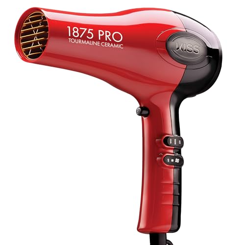 Kiss 1875 Watt Pro Tourmaline Ceramic Hair Dryer, Styling Edition, 3 Heat Settings, 2 Speed Settings, Cool Shot Button, 7 Blow Dryer Accessories Included, 2-Year Warranty - Red - Image 5