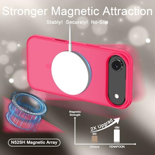 Image of YENAPOON for iPhone Air Case, Matte Magnetic Phone Cover [with 1 Screen Protector] [Support for MagSafe] [Shockproof Military Grade Protection] Translucent Frosted Back, Hot Pink