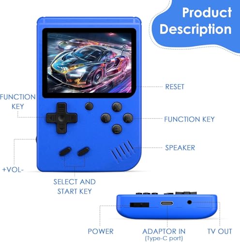 Handheld Game Console Portable Game System with Built in 400 Classic Games, Video Game Console with 3.0\" HD Screen Support for Connecting TV and 2 Players, Ideal Gifts for Kids & Adults (Blue)