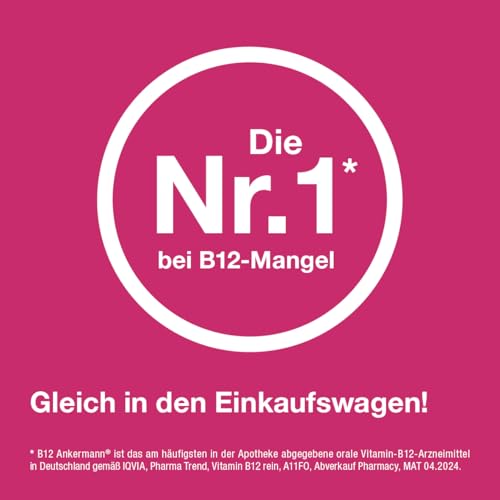 B12 Ankermann, 50 Stück: 1.000 Mikrogramm Vitamin B12 Tabletten, hochdosiert, effektiv gegen Müdigkeit & Erschöpfung infolge von Vitamin-B12-Mangel, für mehr Energie & Leistungsfähigkeit, 1x täglich