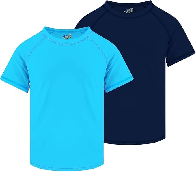 Image of Semois 2 Pack Boys Rash Guard Swim Shirt Short Sleeve Blue and Navy Blue UPF 50+ Quick DrySurf Shirt Cool for Toddler Kids Size 3T