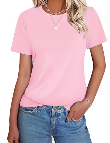 GKBK Cotton Tshirts for Women Short Sleeve Summer Tops Casual Crewneck Cute Basic Tee Tshirt Spring Clothes Outfits 2026 Trendy Pink