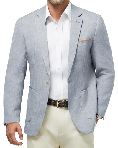 WULFUL Men's Sport Coats Blazers Linen Cotton Blazer Regular Fit One Button Suit Jacket with 2 Pockets