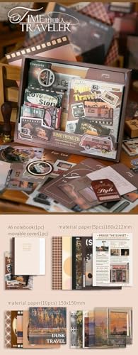 Image of GKN Scrape Book Kit 346pcs Vintage Journal Scrapbook Pack Kit For Art Journaling Bullet, Planners Diy Paper Stickers, Craft Kits Notebook, Collage Album Aesthetic Sticker Scrapebooking Album (Brown Time Traveler)