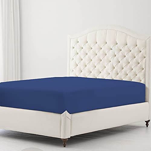 Sw Swastha Linen King Fitted Bed Sheets 100% Organic Cotton, 400 Thread Count Fits Mattress Upto 17 Inches Deep Pocket Hotel Quality Luxury Soft Bedding 1 Piece Sateen Sheet - Dark Blue #TOP6
