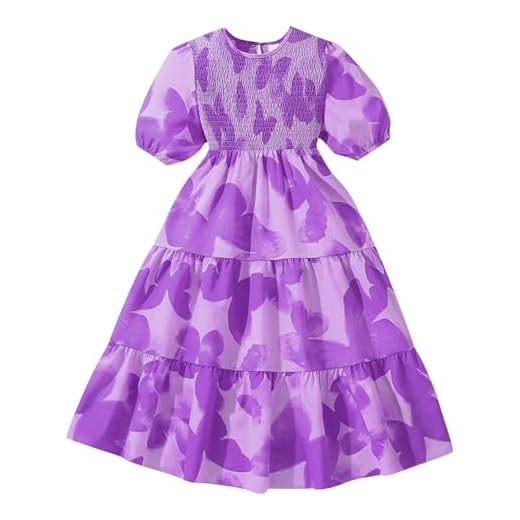 2025 Robe Ete Fille Cadeau Robes d‘été Manches Courtes Enfants Coton Loisir Robe Col Rond Élégante Léger Fluide Robes de Fête pour Filles Dress Pas Cher 8-13 ans