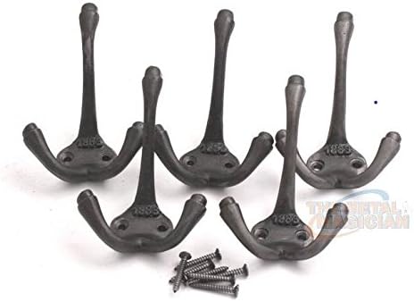 The Metal Magician 5 X Cast Iron 1883 Triple Hook Cast Iron Hat & Coat Hooks Self Coloured New