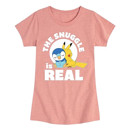 HYBRID APPAREL - Pokémon - The Snuggle is Real Pikachu and Piplup - Toddler & Youth Girls Short Sleeve Graphic T-Shirt