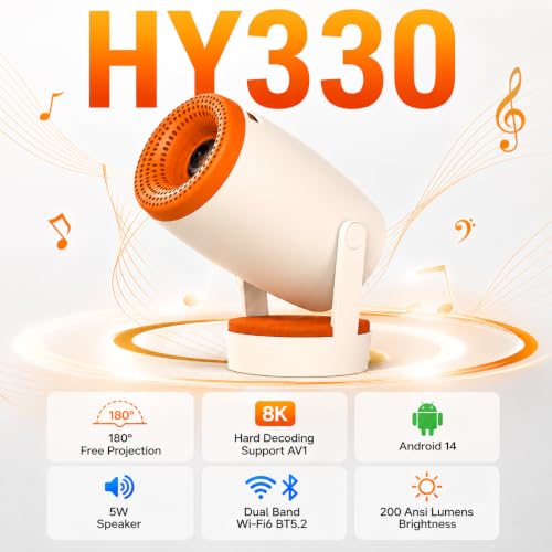 Image of TECHNOVIEW Smart Mini Projector 1080p and 4k Support, Electronic Focus, Auto Keystone, Android, H723 Processor, WiFi 6, Bluetooth, 180 Rotatable Stand, App Support, Built-in Speaker