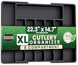 KICHLY Cutlery and Kitchen cutlery drawer organiser Expandable 8 Compartment for Kitchen, Multipurpose Large cutlery Tray and Spoon Holder, Adjustable Silverware Plastic Organizer, (Black) - Image 1