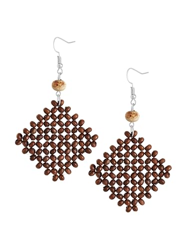 Image of MINACHI Boho Chic Handmade Rattan Wood Dangle Drop Earrings for Women, Bohemian Summer Beach Statement Jewelry Gift for Women