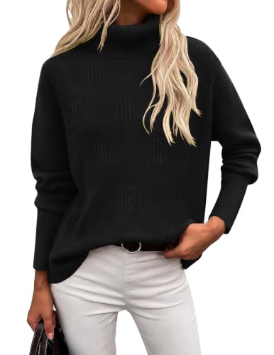 Ekouaer Black Turtleneck Women Long Sleeve Sweater Dressy Fall Winter Tops