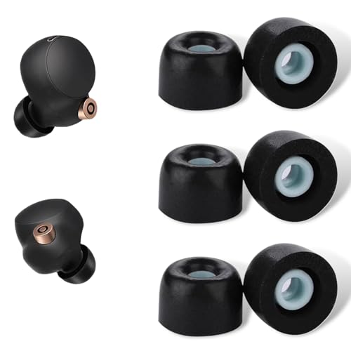 DELUXEFOX 低反発イヤーピース イヤーチップ スポンジ耳栓カバー ヘッドフォン耳栓 SONY用 WF-1000XM4/1000XM5適用 イヤーキャップ ウレタン製 低反発イヤホンカバー イズ低減 遅いリバウンド 音質を向上させる 快適な装着感 脱落防止 ヘッドフォン耳栓交換部品 (Lサイズ 3ペア ブラック）