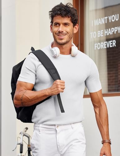 COOFANDY Men's T- Shirts Casual Short Sleeve Crewneck Shirts Solid Textured Knit Pullover Tees4