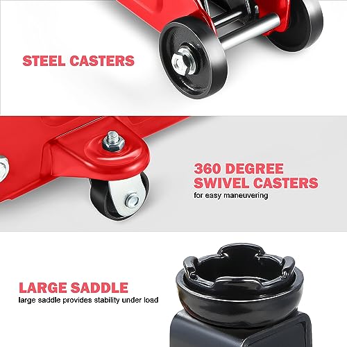Image of DNA Motoring 1.5 Ton Car Floor Jack Low Profile Hydraulic Trolley Service /Floor Jack, 1.5T / 3000 lbs Capacity, Lifting Range 5.3 Inch -12 Inch, with Storage Case, Red, TOOLS-00326