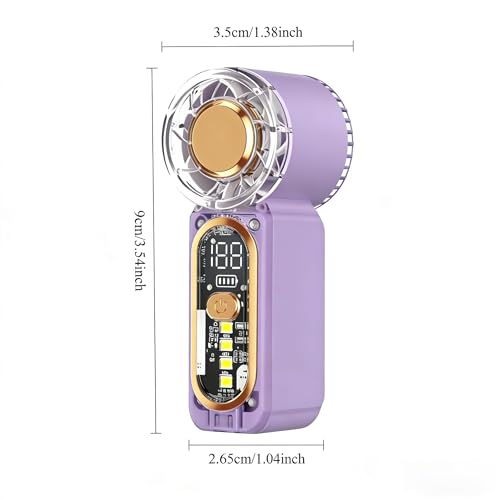 Image of Portable Handheld Mini Fan, Hand Held fans with 1-100 Speeds & Digital Display, 22000RPM Turbo Pocket Fan, USB-C Rechargeable Personal Small Fan with Emergency LED Light for Travel, Makeup, Purple