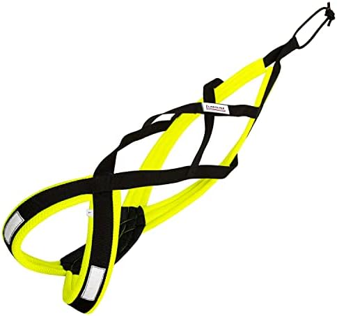 LASALINE Dog Pulling Harness , X Back for Canicross , Sled Harness , Ski Joring , Bike Joring , Scooter , Dog Mushing , Black Neonyellow