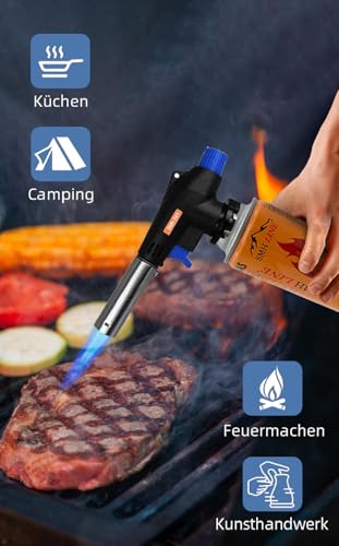 Foto von SMH LINE® Gasbrenner inkl. 4x Gaskartuschen 227g Küche Lötlampe Bunsenbrenner 1300°C Lötbrenner Brenneraufsatz Flambiergerät Piezozündung Schweißbrenner (Gasbrenner mit 4x gas)