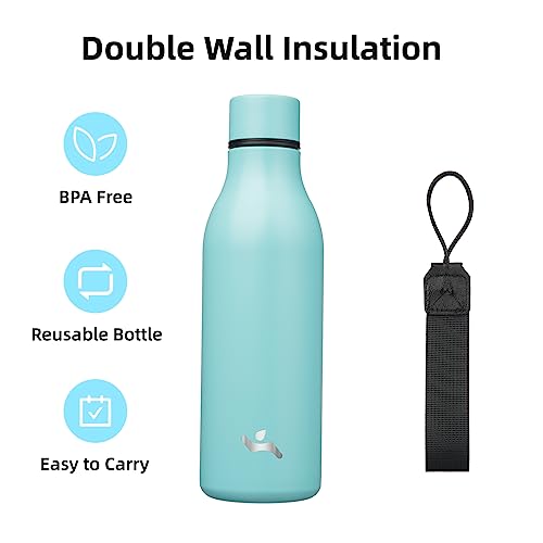 Image of Konokyo Insulated Water Bottle with Strap,18 oz Double Wall Stainless Steel Vacuum Bottles Metal Water Flask,Turquoise