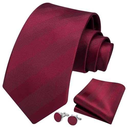 Image of HISDERN Mens Ties Set Stripe Plaid Ties for Men and Pocket Square Cufflinks Formal Silk Necktie Wedding Business