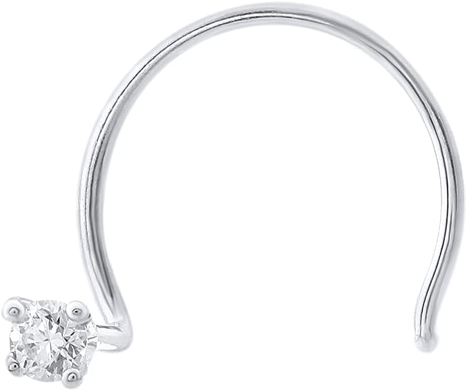 0.03 Carat Natural Diamond Nose Rings Solitaire Wire Nose Stud in 14K Solid Gold Nose Stud - IGI Certified