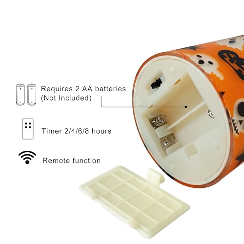Image of Flickering Flameless Candles Halloween Pumpkin Ghost Print, Embedded Star String Lights, Battery Operated Acrylic LED Pillar Candles with 11-Key Remote and Timer for Home Decoration, 3 Pack