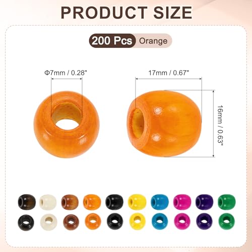 Perles tresses cheveux bois orange lot de 200 trous larges