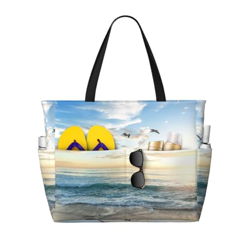 Grand sac de plage sac à bandoulière femme fourre-tout avec poignées en toile souple