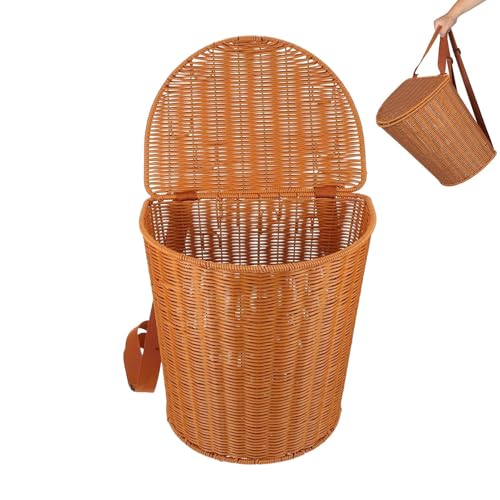 Mochila Tejida | Mochila de Granja Hecha a Mano con Tapa y Correas | Cesta de Almacenamiento rústica | para Recoger huertos, Granja al Aire Libre, Playa, de Frutas y Compras