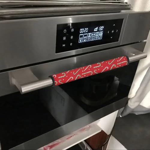 Image of Dreaweet Christmas Candy Cane Print Refrigerator Handle Covers Set of 4, Red