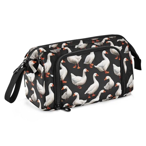 Image of White Duck Large Capacity Pencil Case Pen Bag Pencil Pouch, Kids Printed Pencil Case with Handle Canvas Zipper Pen Pouch for School Office College Ideal Start Graduation Gifts