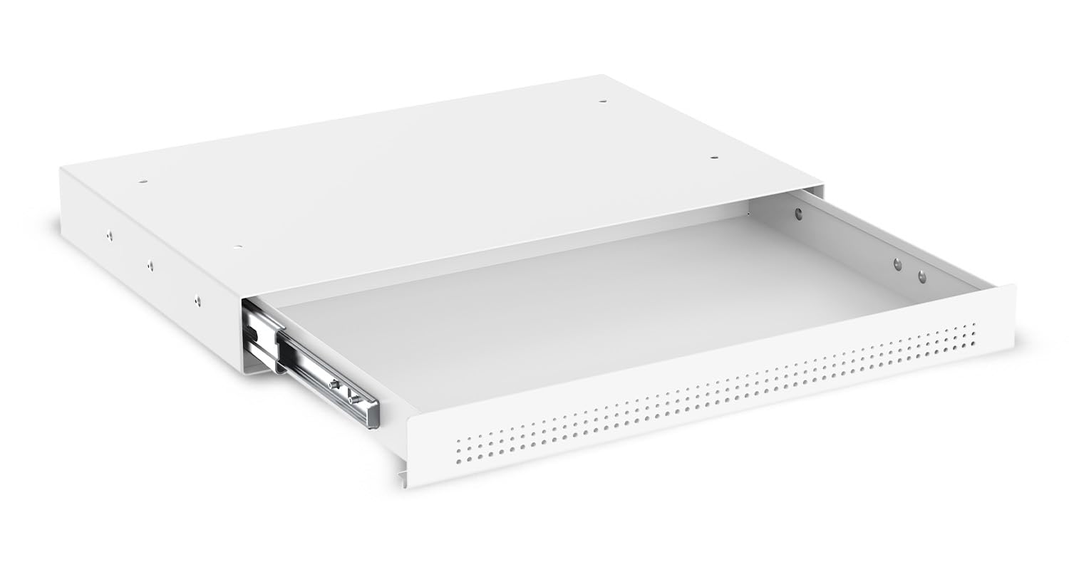 Ergolutions® Unterbau Schublade Slimline Weiß - Flache, Einfache Montage, Vollauszug, Für Büromaterial, Laptop, Tablet, Stahl, Traglast 10kg, Für Steh-/Sitz-Schreibtische