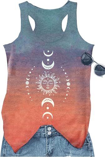 Sun Moon Tank Top Women Summer Sleeveless Shirts Vintage Graphic Tops Casual Basic Vacation Tanks...