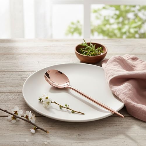 Image of 30 Pcs Rosegold Cutlery Set for Dining Table the Perfect Lightweight Silim Handle Tableware Including Dinner Spoon, Dinner Fork, Dinner Knife, Dessert Spoon & Dessert Fork