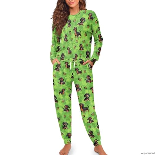 Image of Women's 2 Piece Printed Pajama Set Long Sleeve Sleepwear Set with Long Pants Casual Lounge Sets with Pocket