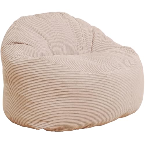 Bananair - Pouf Salon Chambre en Velours Côtelé, Fabriqué en France - Fauteuil Pouf Poire XXL avec Remplissage en Mousse - 100% Confort & Douceur - Idéal pour Adulte, Ado (100 cm, Blanc Cassé)