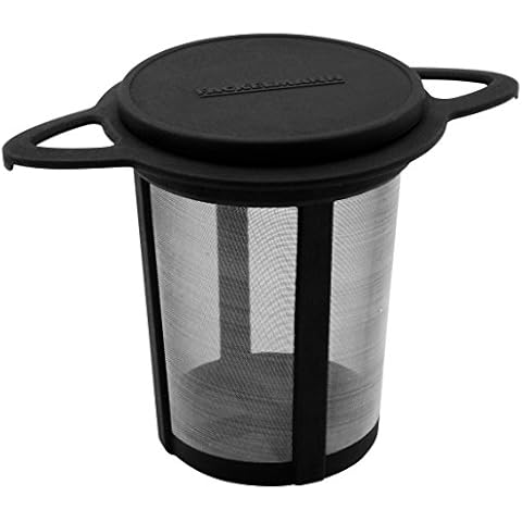 Filtro de té permanente Fackelmann de acero inoxidable y ABS, color negro e inoxidable, con tapa Cover