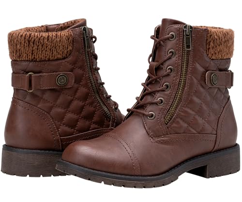 Best Fashion Boots for Seasonal Transitions: Ankle & Knee-High Styles 13 Vepose Women's Ankle Boots, Lace up Casual Combat Booties, 927 - Cognac, Red Brown, Size 8 US - Knitting Wool (CJY927 cognac 08)
