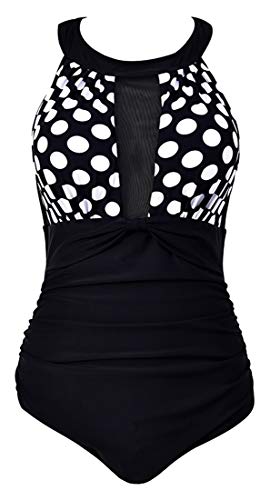 Viloree Mujer Traje De Baño De Una Pieza Cuello Alto Talla Grande Falda De Hilo De Malla Traje De Baño Punto de Onda 3XL