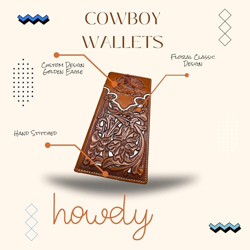 Long Leather Wallet – Embossed Mexico Golden Eagle Design with Laser Cut Floral Pattern & Tooled Leather – Charro Bifold Checkbook Wallet for Western & Cultural Gifts4