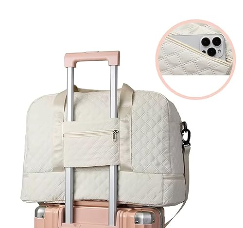 Image of WILDHORN 37 litres Nylon Travel Duffle Bag for Men & Women | 49 cm Weekender Gym Bag with Back Zipper Pocket & Trolley Strap | Overnight Cabin Luggage Shoulder Bag (Off-White)