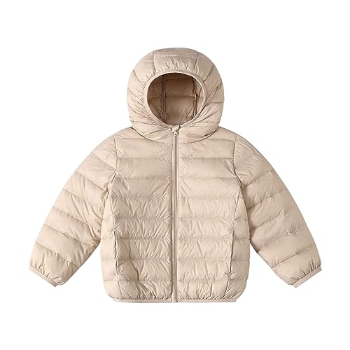 Toddler Boys Girls 𝗛ooded Puffer Long Sleeve Zipper Lightweight Puffy Coat Winter Warm Solid Jacket with Pocket