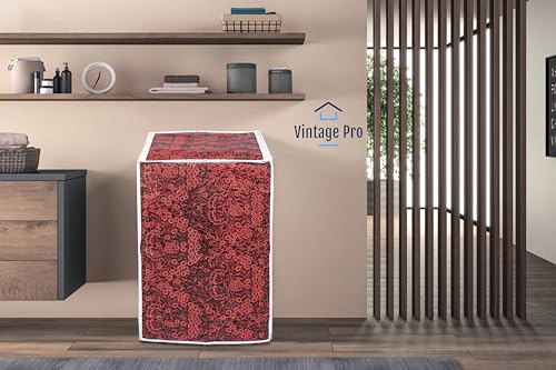 Image of Washing Machine Cover Suitable for Top Load Samsung Back Panel 6 Kg, 6.5 Kg, 7 Kg, 7.5 Kg, 8 Kg (55cmsX55cmsX92cms, Red Flower)