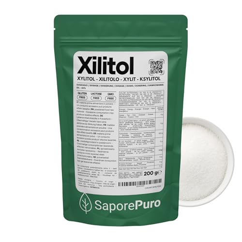 SaporePuro XILITOL natural de abedul 200 g - Sustituto natural del azúcar - Ideal para postres y bebidas