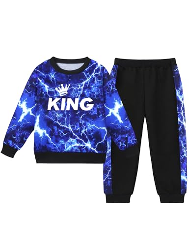 Image of ADIRUN Toddler Boy Clothes Cool Lightning Letter Print Long Sleeve Sweatshirt Patchwork Pants Fall Winter Outfits 2Pcs Set