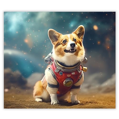 SMTDeco Protection plaque de cuisson, vitrocéramique, verre trempé, pour cuisinières électrique, à induction,planche à découper 60x52 cm une pièce Chien Cosmos Orange (107006)