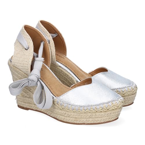 shoes&blues.es 89970 Sandalia de Mujer con Cuna de Yute, Comodas y Elegantes, Diseno Moderno con Cintas para un Cierre Comodo, Ideales para Primavera Verano. Plata Talla 39